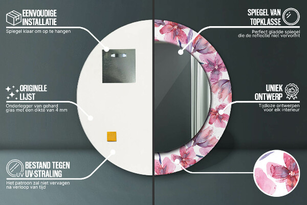 Kvety Okrúhle dekoračné zrkadlo