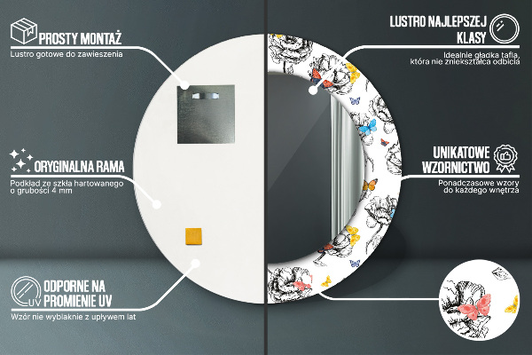 Motýľ Okrúhle dekoračné zrkadlo