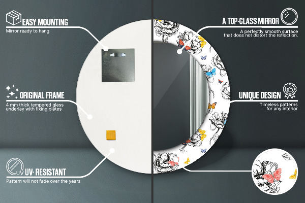 Motýľ Okrúhle dekoračné zrkadlo