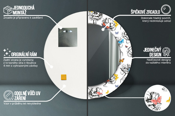 Motýľ Okrúhle dekoračné zrkadlo