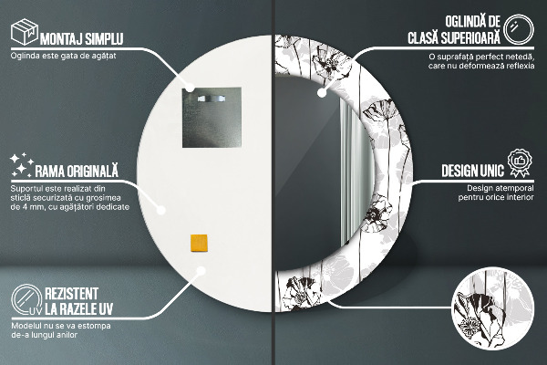 Kvety maki Okrúhle dekoračné zrkadlo