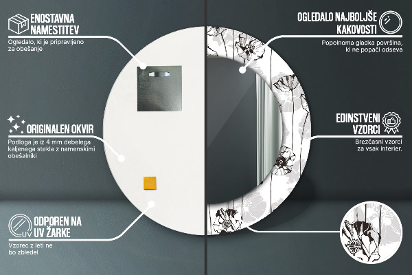 Kvety maki Okrúhle dekoračné zrkadlo