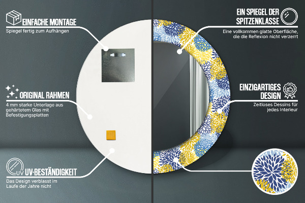 Modré kvety Okrúhle dekoračné zrkadlo na stenu