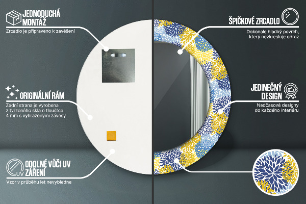 Modré kvety Okrúhle dekoračné zrkadlo na stenu