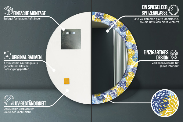 Modré kvety Okrúhle dekoračné zrkadlo na stenu