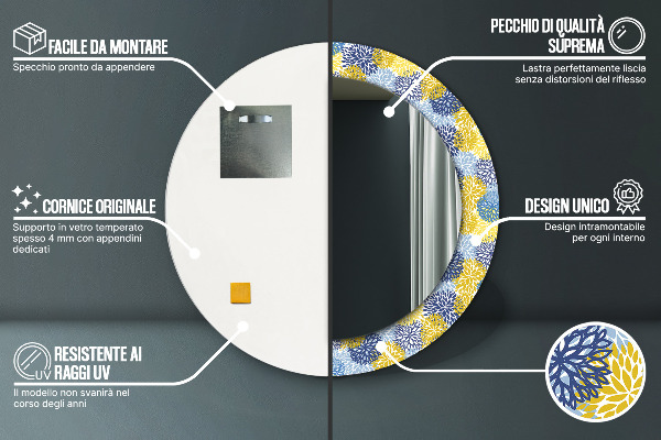 Modré kvety Okrúhle dekoračné zrkadlo na stenu