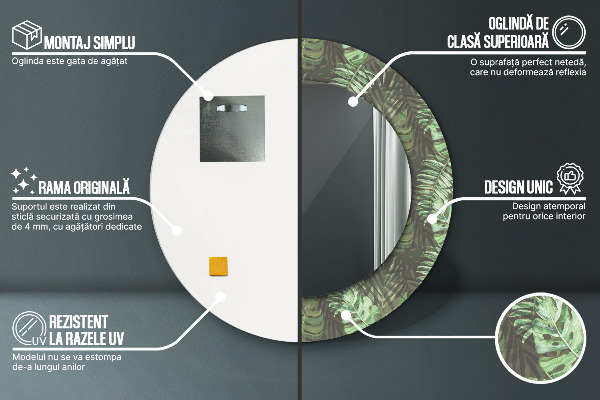 Tropické listy Okrúhle dekoračné zrkadlo na stenu