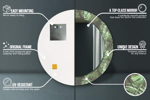 Tropické listy Okrúhle dekoračné zrkadlo na stenu