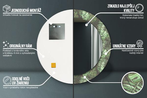 Tropické listy Okrúhle dekoračné zrkadlo na stenu