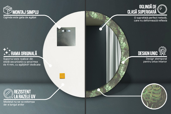 Tropické listy Okrúhle dekoračné zrkadlo na stenu