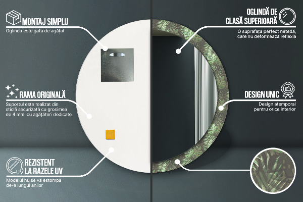 Tropické listy Okrúhle dekoračné zrkadlo na stenu