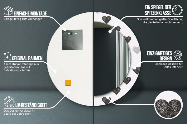 Abstraktné srdcia Okrúhle dekoračné zrkadlo