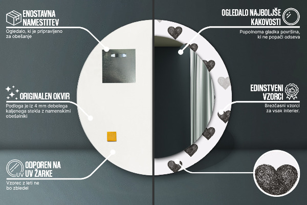 Abstraktné srdcia Okrúhle dekoračné zrkadlo