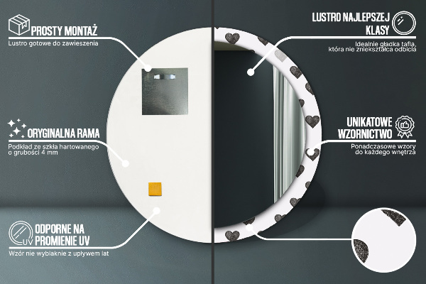 Abstraktné srdcia Okrúhle dekoračné zrkadlo