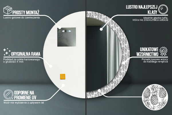 Ananás Okrúhle dekoračné zrkadlo na stenu