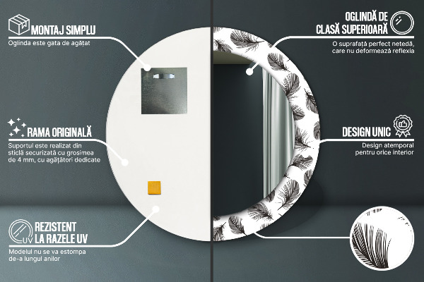 Perie Okrúhle dekoračné zrkadlo