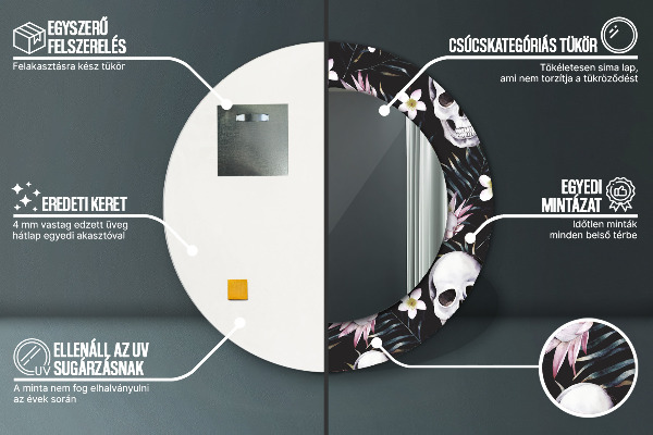 Kvety lebky Okrúhle dekoračné zrkadlo