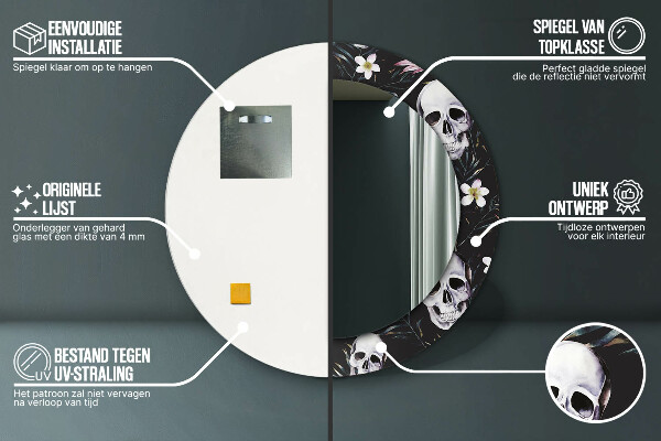 Kvety lebky Okrúhle dekoračné zrkadlo