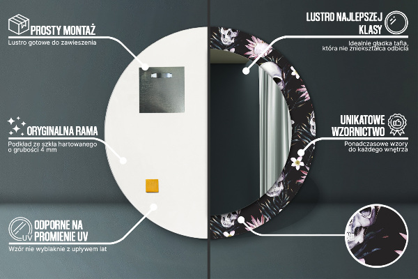 Kvety lebky Okrúhle dekoračné zrkadlo