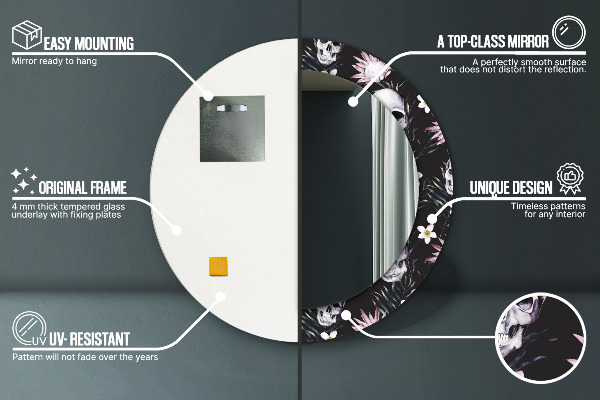 Kvety lebky Okrúhle dekoračné zrkadlo