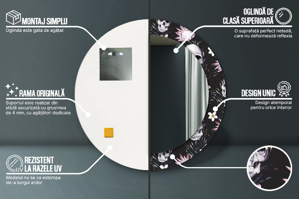 Kvety lebky Okrúhle dekoračné zrkadlo