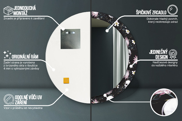 Kvety lebky Okrúhle dekoračné zrkadlo