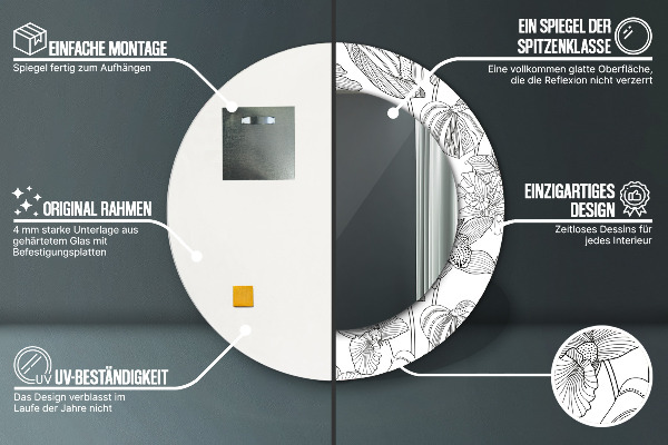 Kvetinový vzor Okrúhle dekoračné zrkadlo