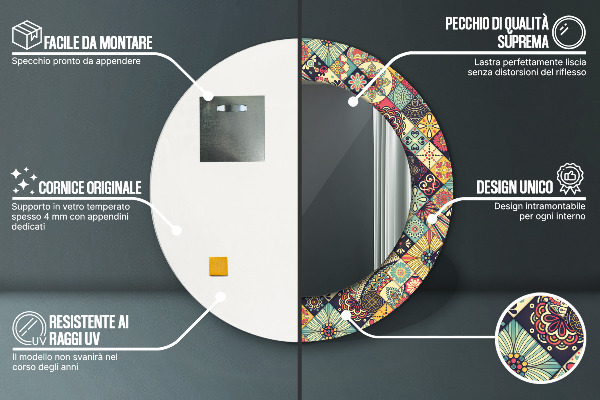 Etnický kvetinový Okrúhle dekoračné zrkadlo na stenu