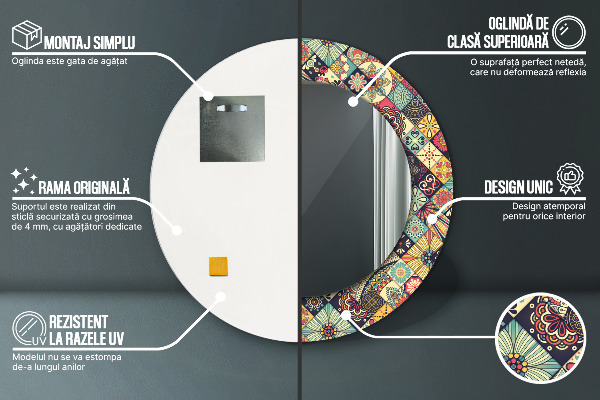 Etnický kvetinový Okrúhle dekoračné zrkadlo na stenu