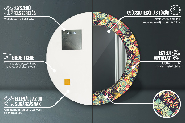 Etnický kvetinový Okrúhle dekoračné zrkadlo na stenu