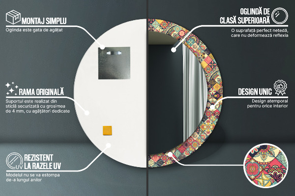 Etnický kvetinový Okrúhle dekoračné zrkadlo na stenu