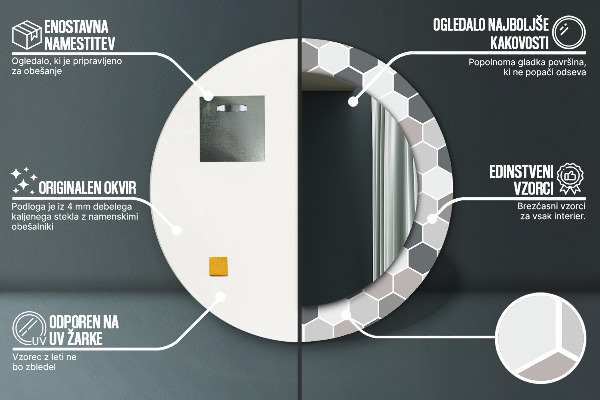 Šesťuholník Okrúhle dekoračné zrkadlo