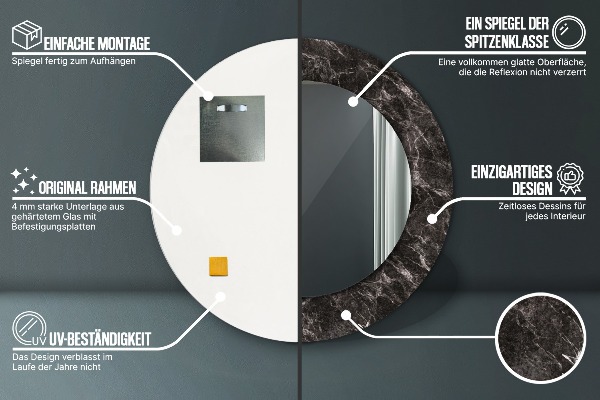 Čierny mramor Okrúhle dekoračné zrkadlo na stenu