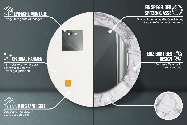 Biely mramor Okrúhle dekoračné zrkadlo