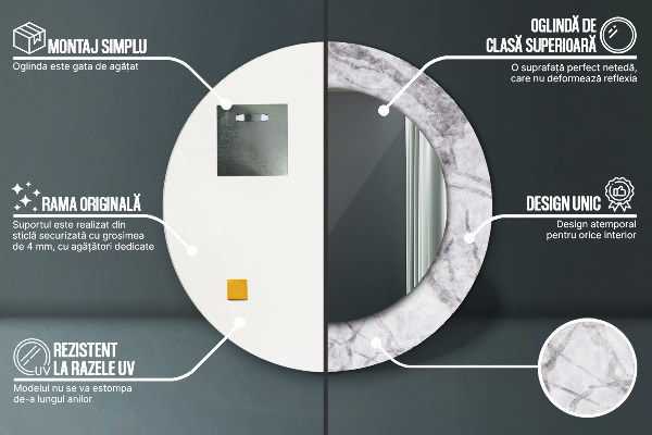 Biely mramor Okrúhle dekoračné zrkadlo