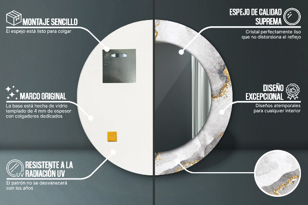 Biele mramorové zlato Okrúhle dekoračné zrkadlo