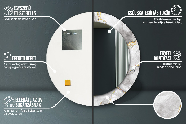 Biele mramorové zlato Okrúhle dekoračné zrkadlo