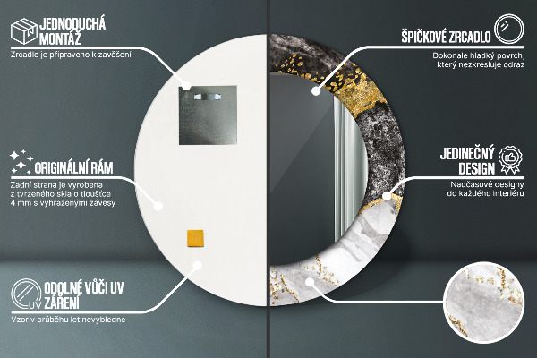 Mramor a zlato Okrúhle dekoračné zrkadlo