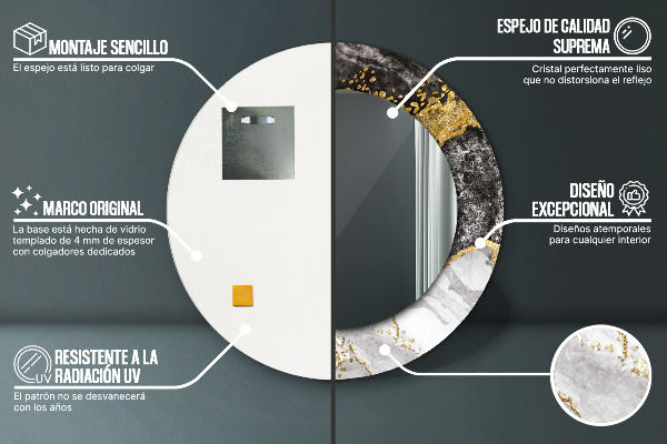 Mramor a zlato Okrúhle dekoračné zrkadlo