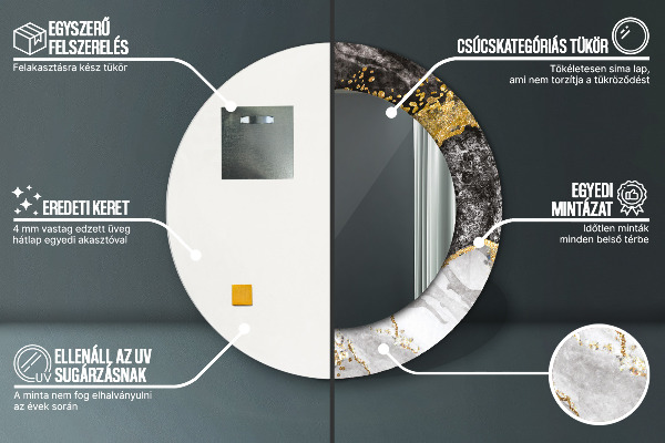 Mramor a zlato Okrúhle dekoračné zrkadlo