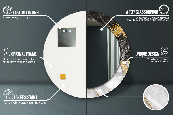 Mramor a zlato Okrúhle dekoračné zrkadlo