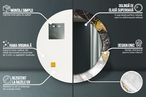 Mramor a zlato Okrúhle dekoračné zrkadlo