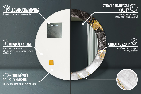 Mramor a zlato Okrúhle dekoračné zrkadlo