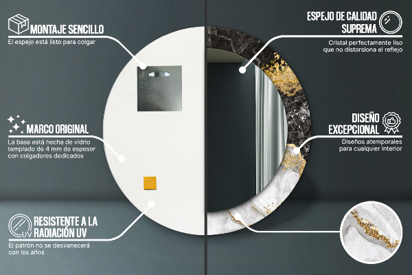 Mramor a zlato Okrúhle dekoračné zrkadlo