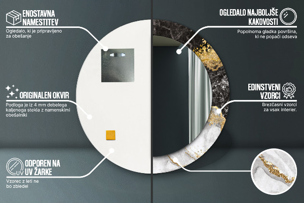 Mramor a zlato Okrúhle dekoračné zrkadlo