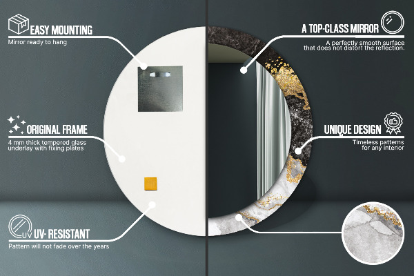 Mramor a zlato Okrúhle dekoračné zrkadlo