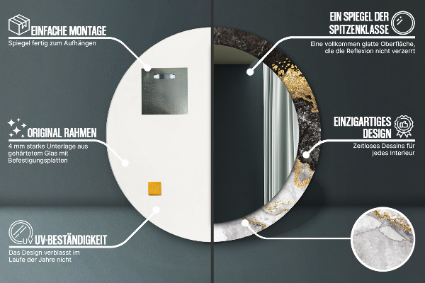 Mramor a zlato Okrúhle dekoračné zrkadlo