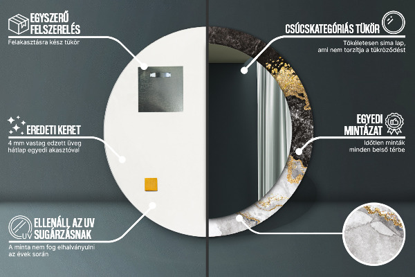 Mramor a zlato Okrúhle dekoračné zrkadlo