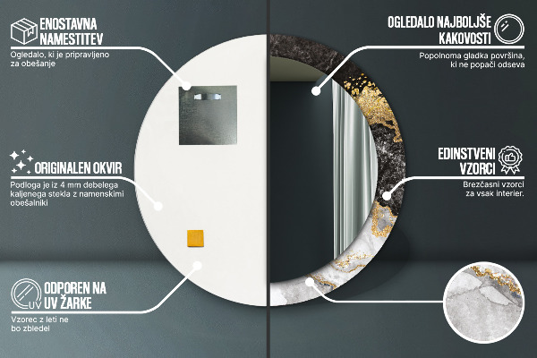 Mramor a zlato Okrúhle dekoračné zrkadlo