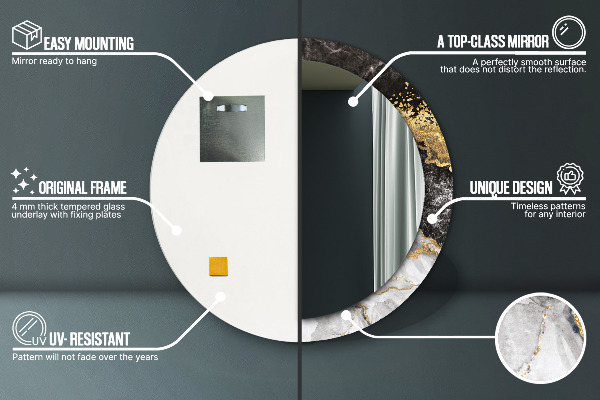 Mramor a zlato Okrúhle dekoračné zrkadlo